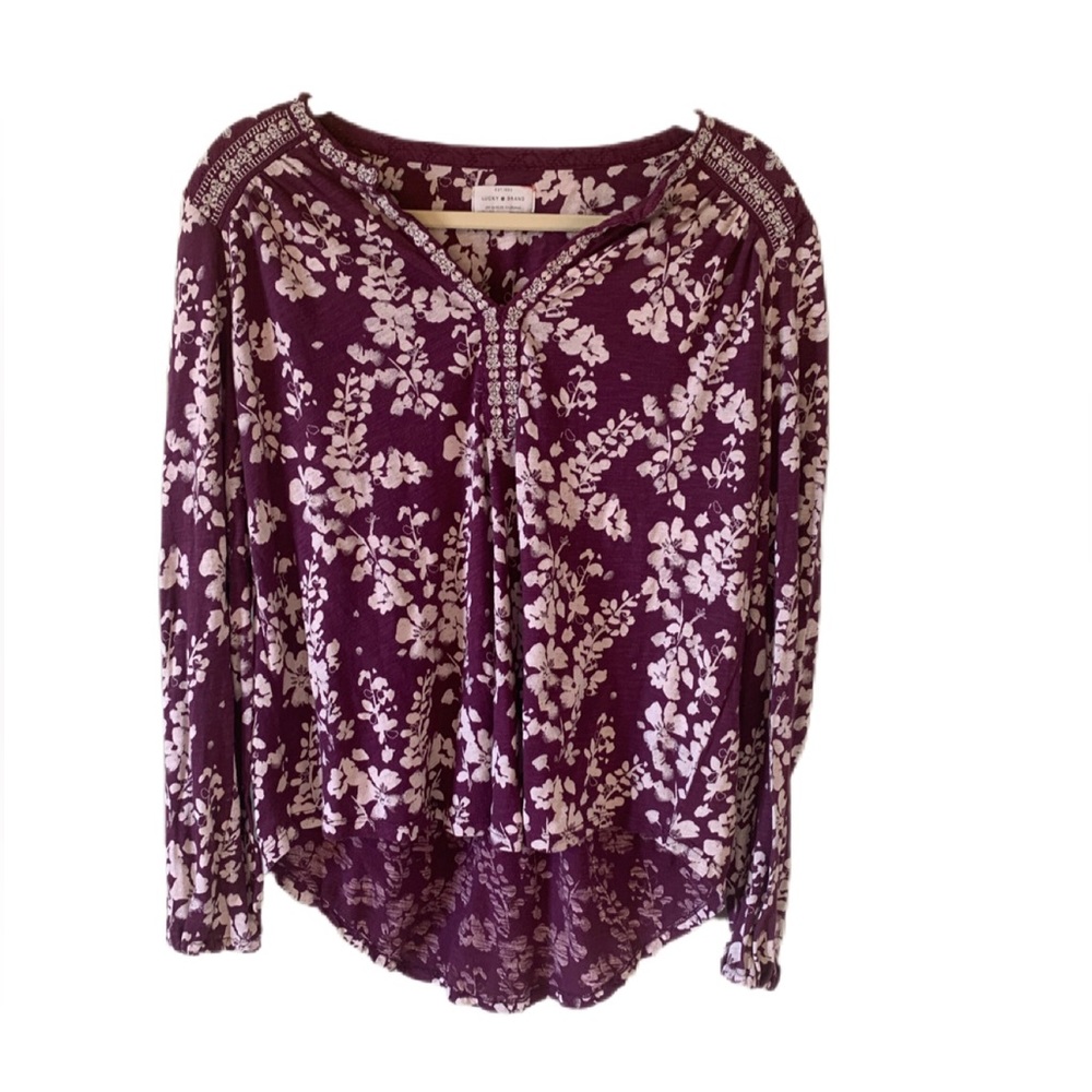 Lucky Brand V Neck Floral Print Long Sleeve Top Size L Like New